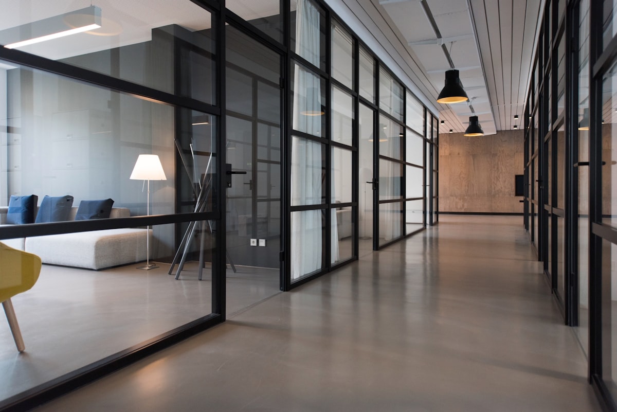 Modern office workspace used for small business software planning